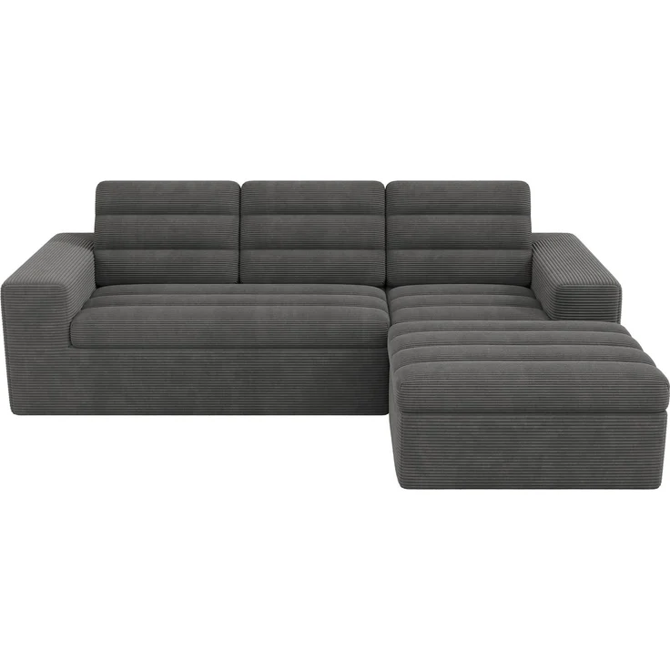 Ecksofa 253 x 161 x 89 cm in Dunkelgrau, modulares Cordsofa mit Hocker, rahmenloser Schaumstoffpolsterung – Bild 7