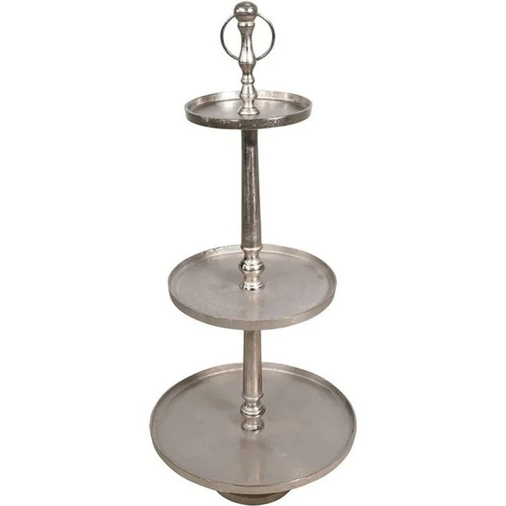 Lesli Living Dekoetagere Etagere Servierständer 41x41x89cm Aluminium silber 3 Etagen – Bild 2