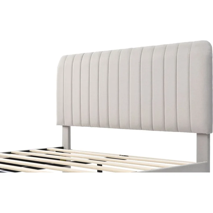 Polsterbett Doppelbett 160x200 cm, Bettgestell mit Lattenrost und Verstellbares Kopfteil, Gepolstertes bett in Grau-Beige,Bettrahmen Jugendbett für Schlafzimmer Gästezimmer-Leinenmaterial – Bild 8