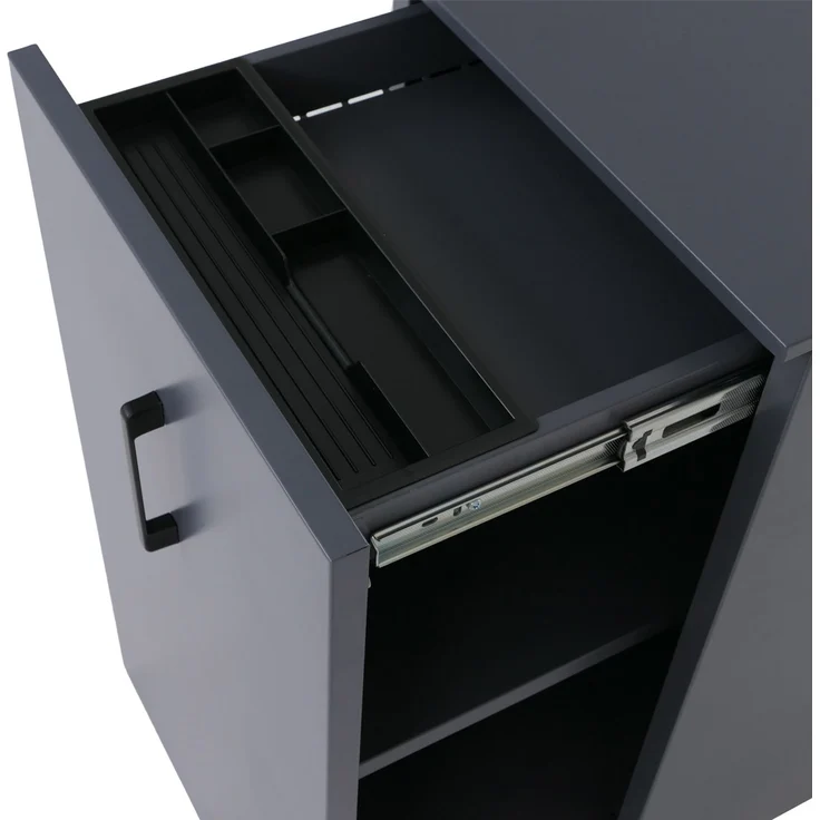 Aktenschrank HWC-Q27, Büroschrank Stahlschrank, Stützrad Staufächer, Metall 74x43x80cm ~ dunkelgrau – Bild 4