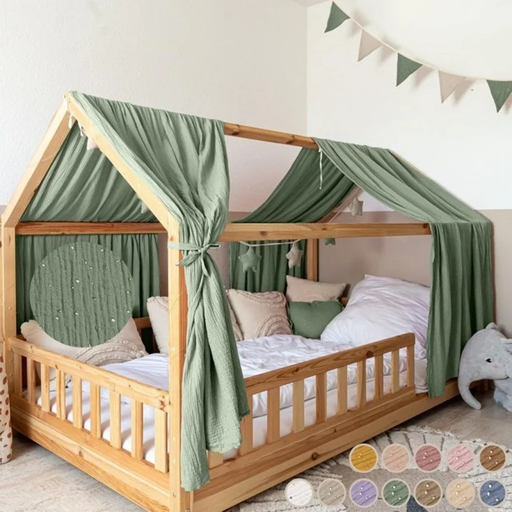 lilimaus Betthimmel Musselin Hausbett Himmel für Kinderzimmer mit Gold Applikation, Musselin Betthimmel aus Baumwolle für Kinderzimmer-Deko – Bild 4