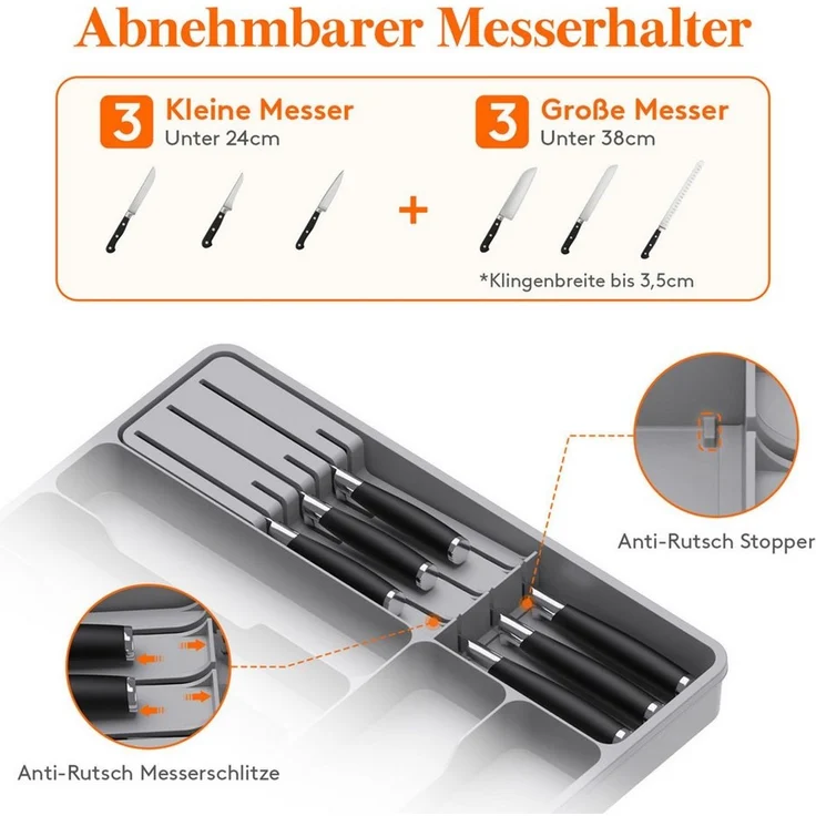 Lifewit Besteckeinsatz Erweiterbarer Besteckkasten mit herausnehmbarem Messerblock (1 St) – Bild 4