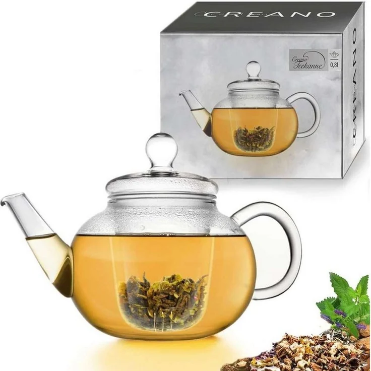 Creano Teekanne Creano Teekanne aus Glas 0,8l - Glasteekanne mit Glas-Sieb und Deckel, 1x Glasteekanne mit Glassieb – Bild 1