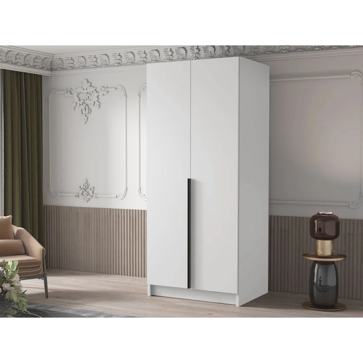 Drehtürenschrank Borton I, Kleiderschrank mit 2 Türen (Farbe: Weiß / Weiß + Schwarz) – Bild 3
