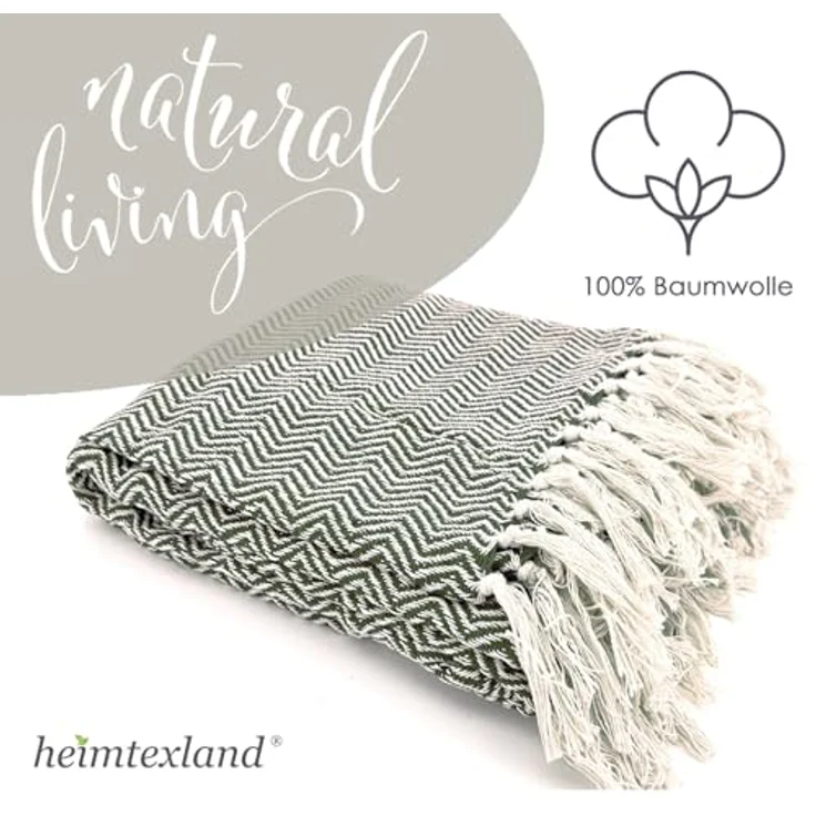 Wohndecke Strick Kuscheldecke Wolldecke Sofadecke 180x130 cm, heimtexland, Fransen Strickdecke Boho I 100% BW I weich, warm, natürlich – Bild 3