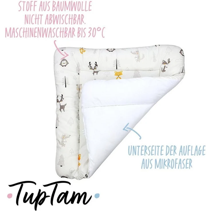 TupTam Baby Wickeltischauflage mit Baumwollbezug Gemustert, Farbe: Wald/Fuchs/Reh/Igel/Bärchen/Beige, Größe: 70x60 cm – Bild 3
