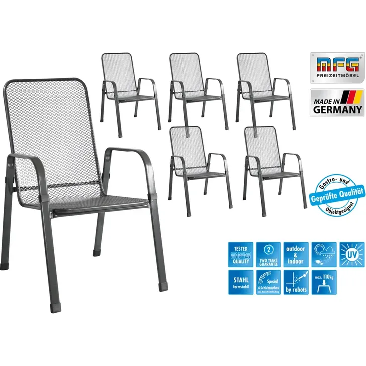 MFG 'Mec-Stor' Streckmetall-Stapelstuhl 6-er Set, Metall anthrazit, 96 x 73 x 57 cm – Bild 2