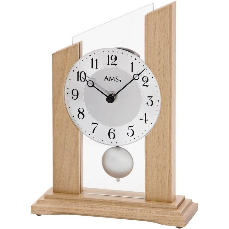AMS Pendeltischuhr T1171 Wohnzimmer, Esszimmer, Holz, buchefarben,Made in Germany – Bild 1