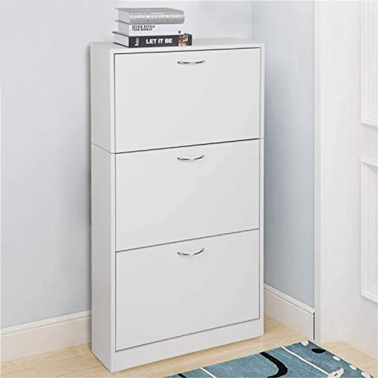 Meerveil Schuhschrank mit 3 Schubladen, Schuhkipper für Flur Eingangsbereich für 12-18 Paar Schuhe, Weiß, 63 x 24 x 120 cm – Bild 7