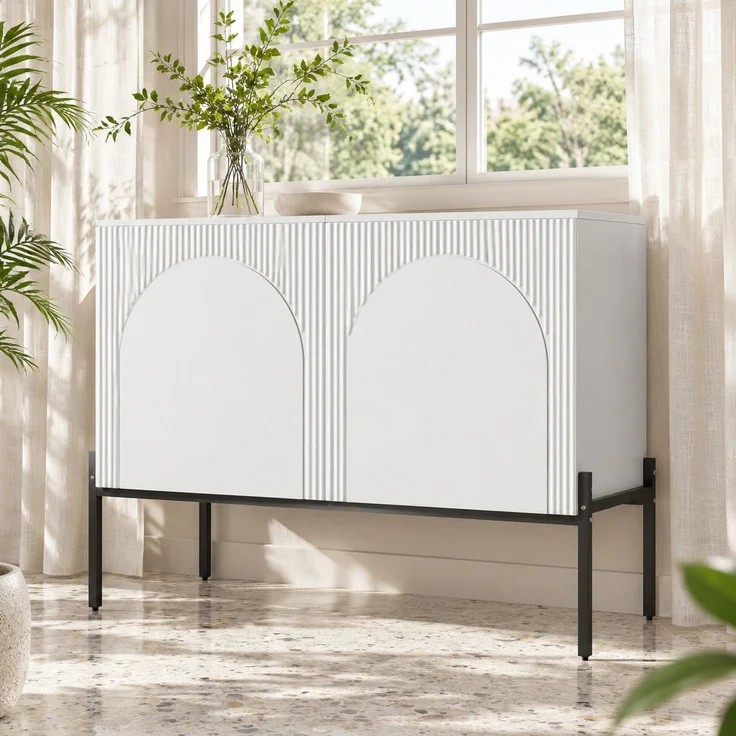 DESVIAE Sideboard Weiß aus Spanplatte – 100x75x40 cm – 2 Türen, Metallbeine – Bild 2