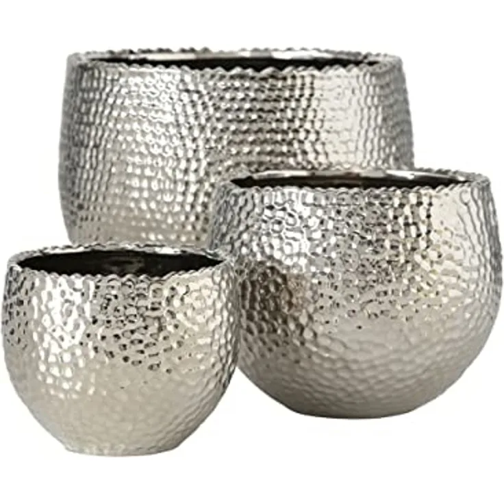 BOLTZE Blumentopf Lajos, 3er Set, Silber, aus Steingut, Glänzend, Indoor