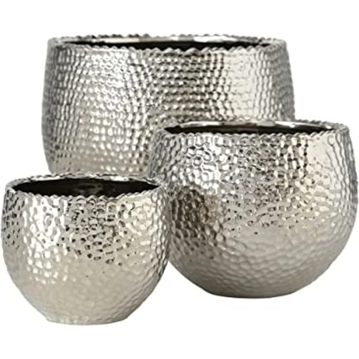 BOLTZE Blumentopf Lajos, 3er Set, Silber, aus Steingut, Glänzend, Indoor – Bild 1