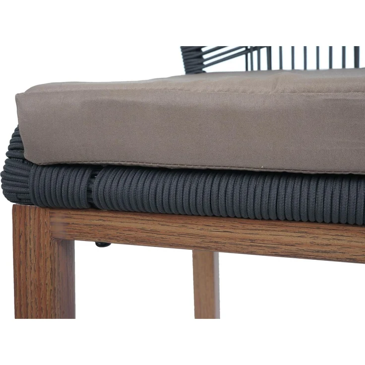 2er-Set Rope-Barhocker HWC-O21, Outdoor Sitzpolster Seilgeflecht Metall Holz-Optik ~ anthrazit, Kissen taupe – Bild 5