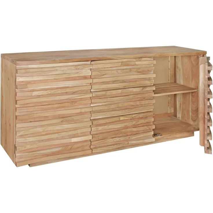 Wohnling Sideboard KADA, 160 x 75 x 43 cm, Massiv-Holz Akazie Natur, Baumkante Anrichte
