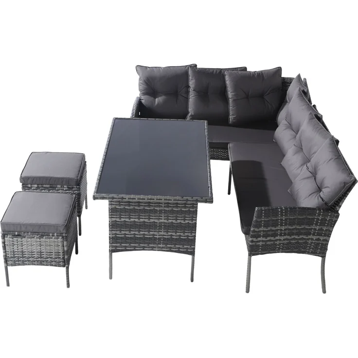 Merax Rattan Gartenmöbel Set 7 Personen, Terassenmöbel Balkonmöbel Set 4-tlg mit Kissen, Gartenlounge Set Loungemöbel Gartengarnitur Sitzgruppe, Grau – Bild 9