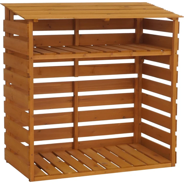 Brennholzlager HWC-Q16, Kamin-/Feuerholzregal Holzlager Holzunterstand, Ablage Holz Tanne FSC® 121x122x61cm ~ natur – Bild 9