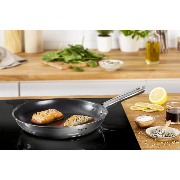 Tefal A704S3 Duetto 3-teiliges Bratpfannen-Set | 20,24 und 28 cm | integrierter Temperaturindikator | geeignet für alle Herdarten, auch für Induktionsherde | Edelstahl/Schwarz | 51,5 x 35,5 x 18 cm – Bild 7
