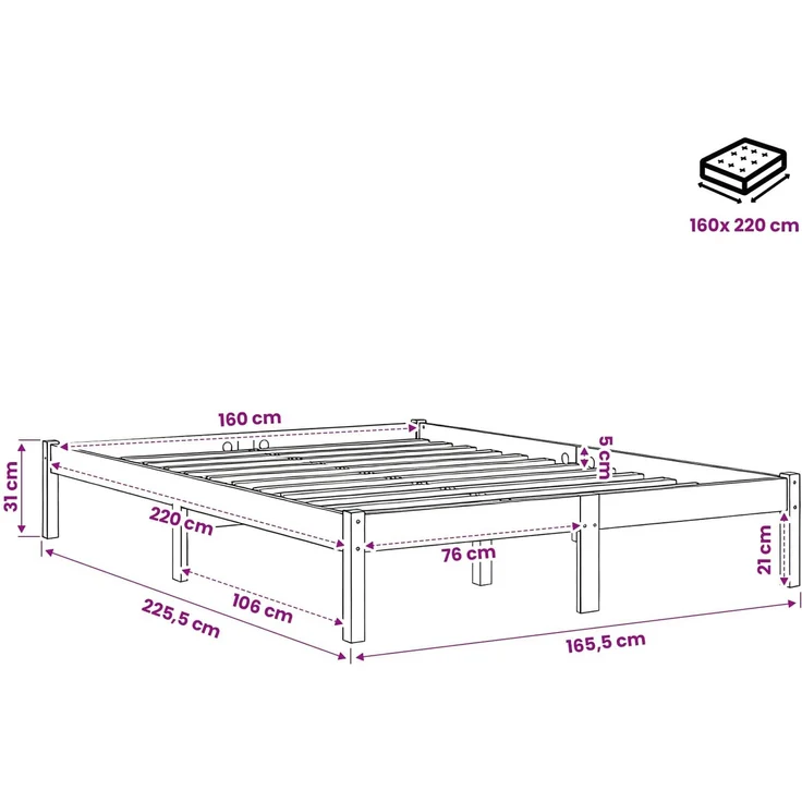 vidaXL Massivholzbett Extra Lang ohne Matratze 160x220 Kiefernholz 852422 – Bild 9