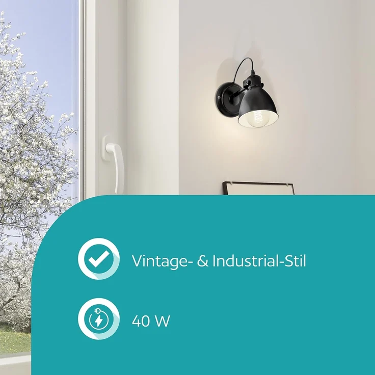 Eglo WANDLEUCHTE 1XE27 60W (PRIDDY SCHWARZ) – Bild 3