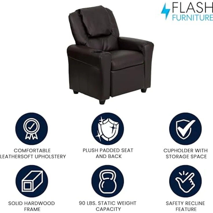 Flash Furniture Kids Recliner with Cup Holder, Leather, Brown LeatherSoft, Set of 1 – Bild 5