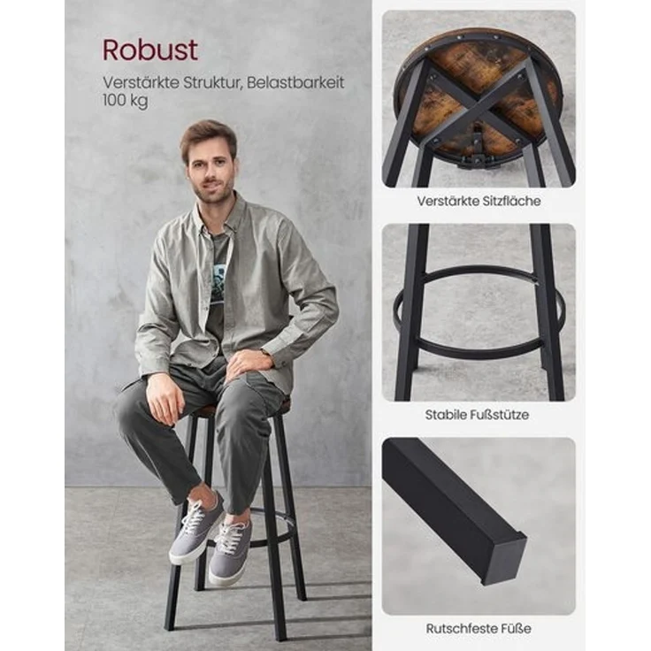 VASAGLE Barhocker, 4er Set, Barstühle, Küchenstühle mit stabilem Metallgestell, Sitzhöhe 73,2 cm, einfache Montage, Industrie-Design, vintagebraun-schwarz – Bild 4