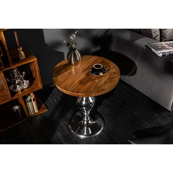 riess-ambiente Beistelltisch EXTRAVAGANCIA 60cm natur / silber (Einzelartikel, 1-St), Wohnzimmer · Mango-Massivholz · rund · Säulenfuß aus Metall · Design – Bild 4