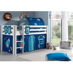 Vipack 'Pino' Halbhochbett weiß, inkl. Textilset Vorhang, Tunnel und 3 Taschen "Astro"