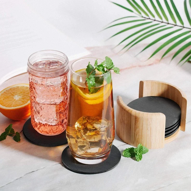 Loco Bird Getränkeuntersetzer 6er Set aus Schiefer rund inkl. Box, Zubehör für Getränke, Tassen, Glas, Design Glasuntersetzer in dunkelgrau – Bild 7