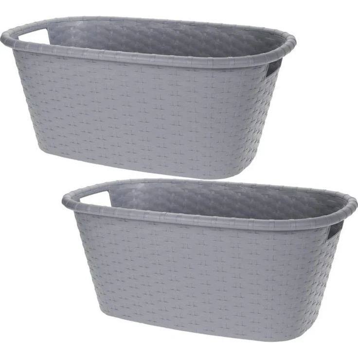 Koopman Wäschekorb Wäschewanne Kunststoff Pastellfarben 2 er Set (2 St), 2 Stk, 35 Liter, Grau, Rattan-Optik, Kunststoff – Bild 4