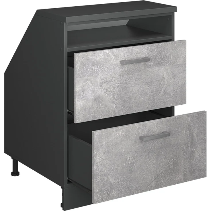 Küchenschrank für Dachschrägen R-Line Beton 60 cm mit 2 Schubladen, Schrankkorpus 60 cm Tiefe Vicco – Bild 3