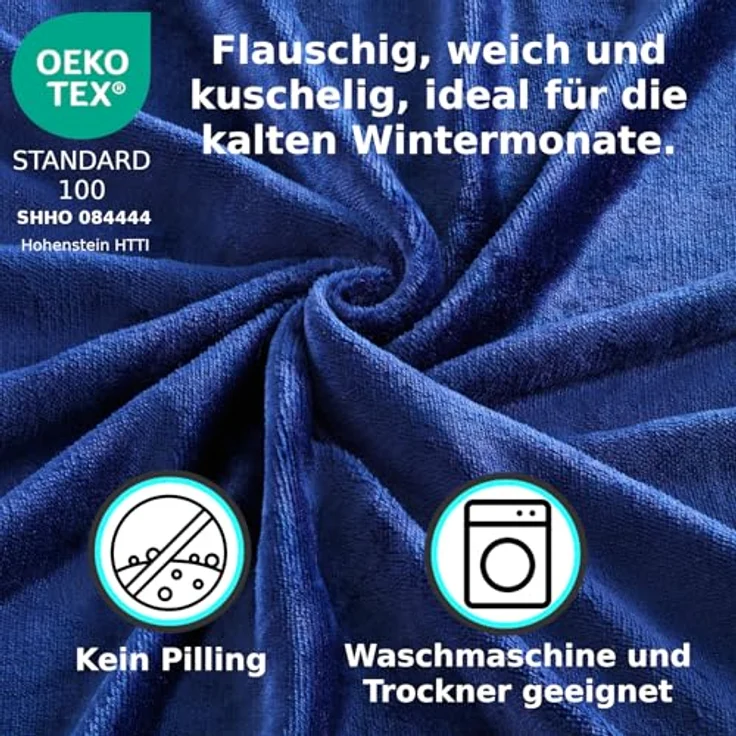 MALIKA® Premium warme Spannbettlaken Cashmere-Touch Bettlaken Jersey Fleece Spannbetttuch Laken, Farbe:Navy-Blau, Größe:120x200 cm – Bild 5