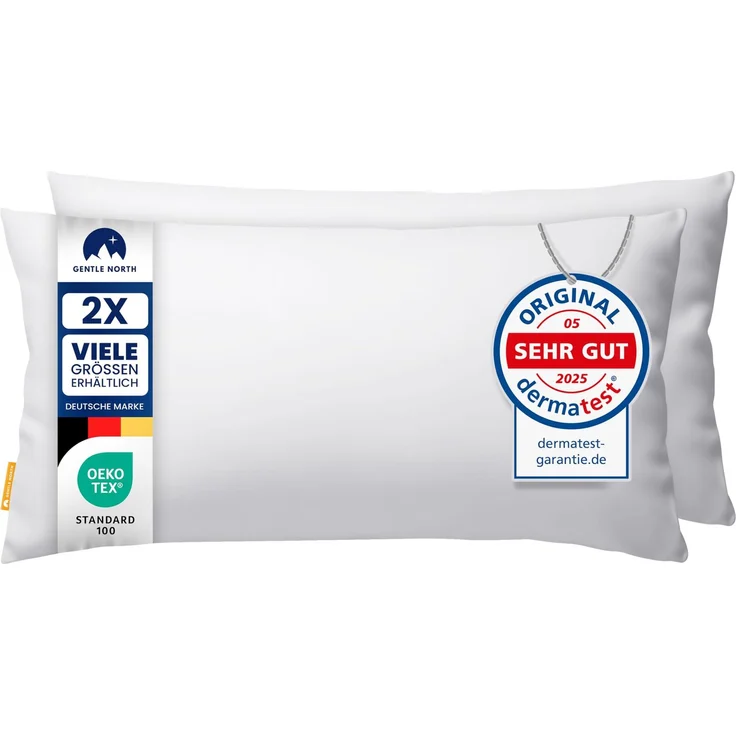 Gentle North Kopfkissen (40x80 cm groß) - 2er Set Kissen für Bett und als Dekokissen - Mit Reißverschluss für Füllung - Sofakissen - Zierkissen für Couch und Sofa - Ökotex - Waschbar bis 60° - Weiß – Bild 1