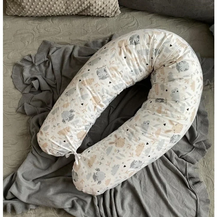 Loolay Stillkissen HASE Baumwolle Schwangerschaftskissen Seitenschläferkissen Kissen, MUSTER: HASE Beige-Weiß, WEICH Füllung + 100% BIO-Baumwolle Kissenbezug, XXL 170 cm Stillkissen + Bezug mit Reißverschluss! PREMIUM Geschenk, LOOLAY® - 100% Europäisc... – Bild 5