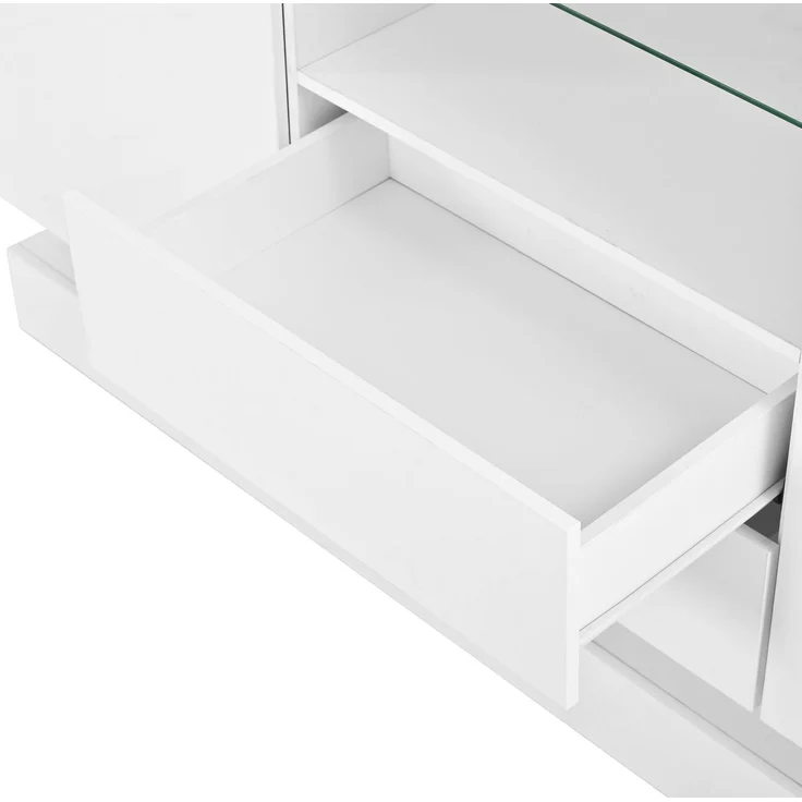 DESVIAE Sideboard Weiß aus Spanplatte – 140x80x40 cm – 2 Schubladen, LED-Beleuchtung – Bild 9