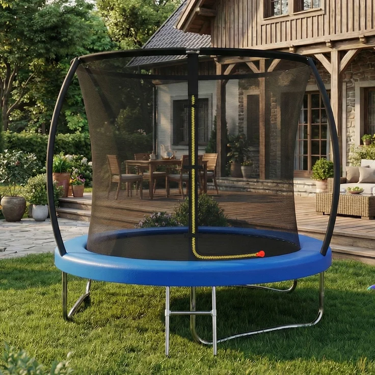 Devoko Gartentrampolin mit Sicherheitsnetz, Leiter, Randabdeckung, Stahlrahmen, Blau, Ø 290 cm – Bild 2