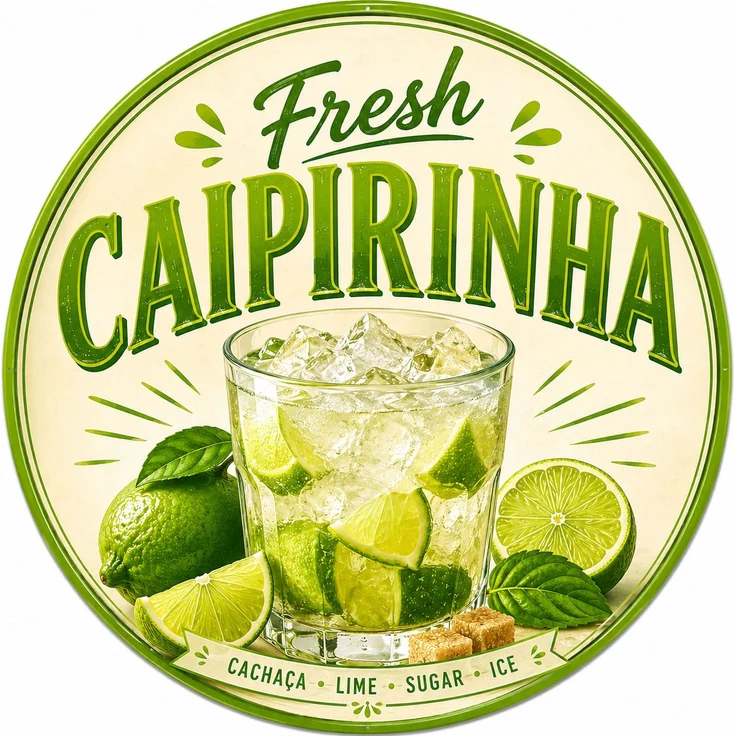 AstraDesign Blechschild Rund 30cm - Fresh Caipirinha Cocktail Bar Sommer Deko – Metall – Mehrfarbig – RD0014 – Bild 1
