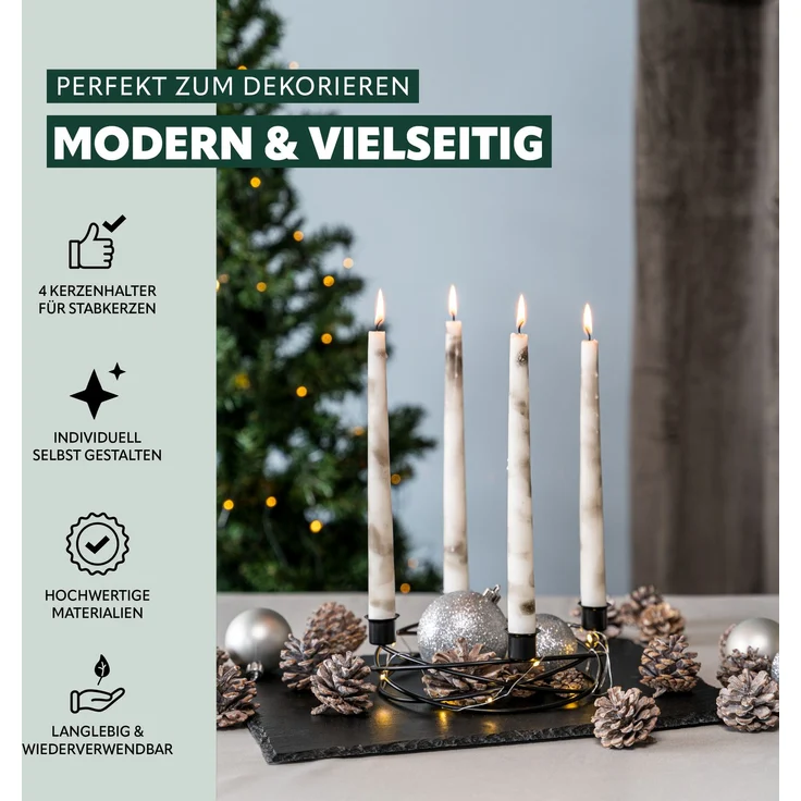 Kerzenhalter – Kranzform, für Stabkerzen / Tafelkerzen, Kerzenständer schwarz – Bild 3
