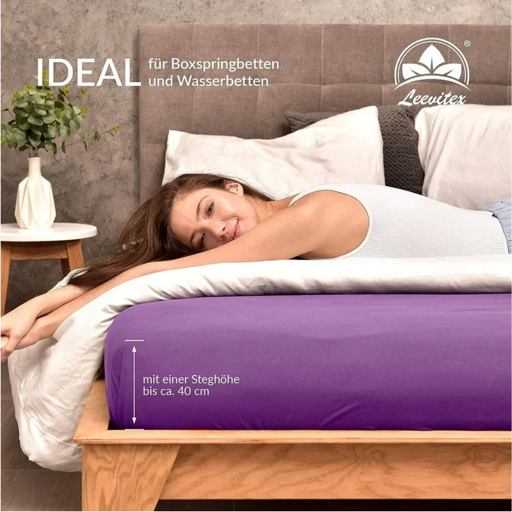 leevitex® Spannbettlaken für Boxspringbetten & Wasserbetten - Spannbetttuch 170 g/m², Gummizug: rundum, 100% Mako-Baumwolle, sehr robust, 180x200 – 200x220 cm + 40 cm Steg – Bild 2