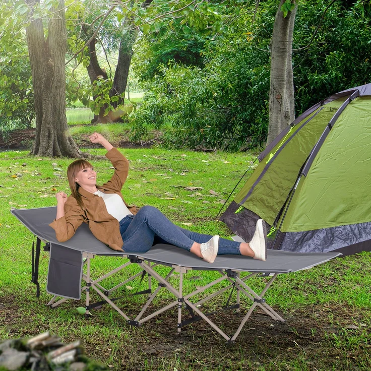 Feldbett, Campingbett, klappbar, wetterbeständig, Tinte. Tragetasche, 190 x 68 x 52 cm, Grau--Grau--52x68x190cm--YOUDENOVA – Bild 4