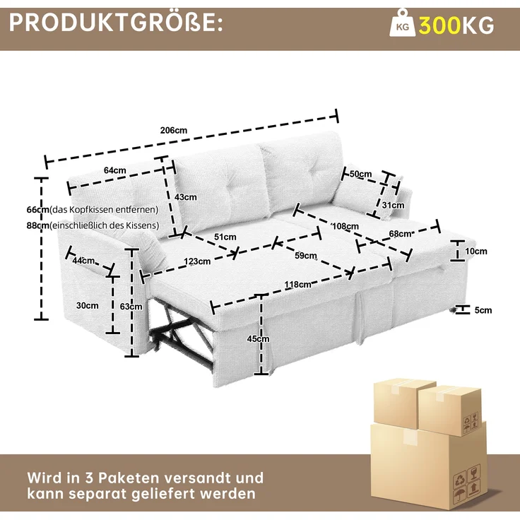 LVHOM Ecksofa mit Schlaffunktion L-Form, Sofa mit Bettkasten, Wohnzimmersofa mit Seitentasche, Couch Samtstoff, Bettsofa, 3 Sitzer – Bild 2