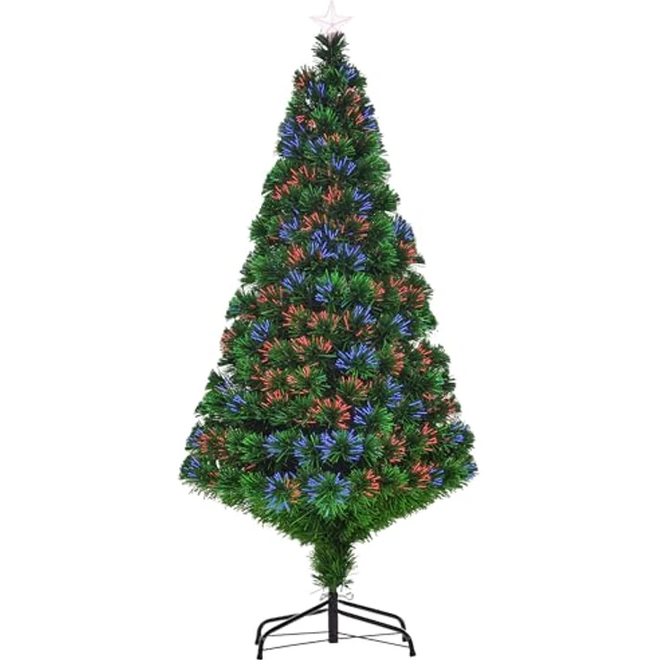 HOMCOM Künstlicher Weihnachtsbaum Weihnachtsbaum, Christbaum, Tannenbaum LED Lichtfaser Baum, Grün, 150 cm – Bild 2