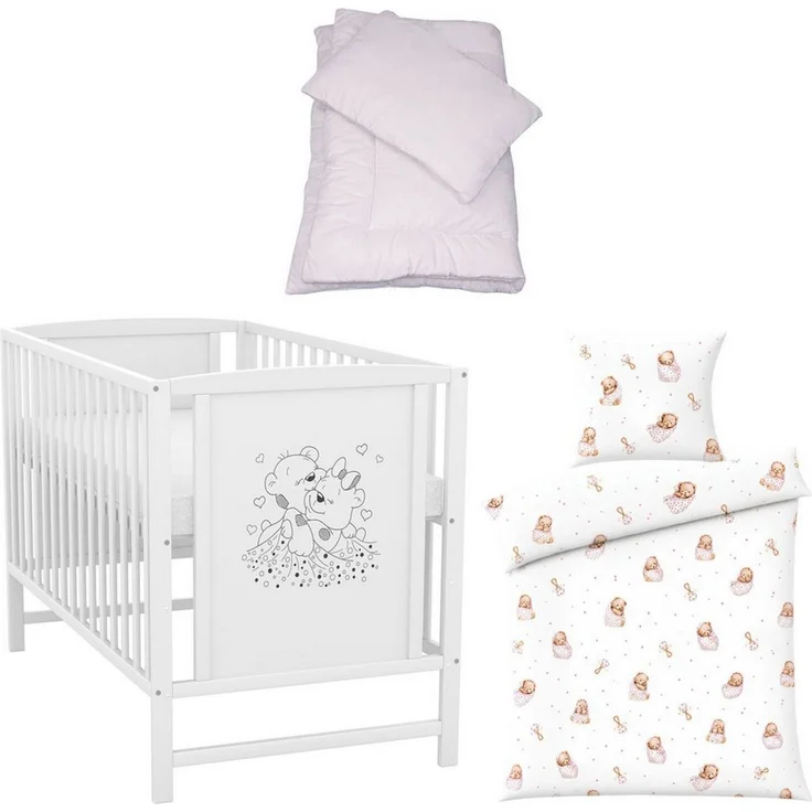 Baby-Delux Komplettbett Babybett Mia Komplettset, 7-tlg, Kinderbett 60x120 cm weiß, Bettset verschiedene Designs – Bild 1