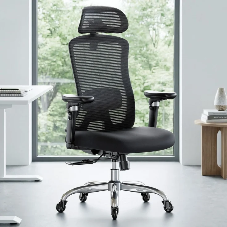 Marsail Bürostuhl mit 6D-Armlehnen, 3D-Verstellbarer Kopfstütze, Schiebesitz, Lendenwirbelstütze, 4-Position-Neigungsschloss – hoher und großer Schreibtischstuhl mit Kapazität von 150kg, Schwarz