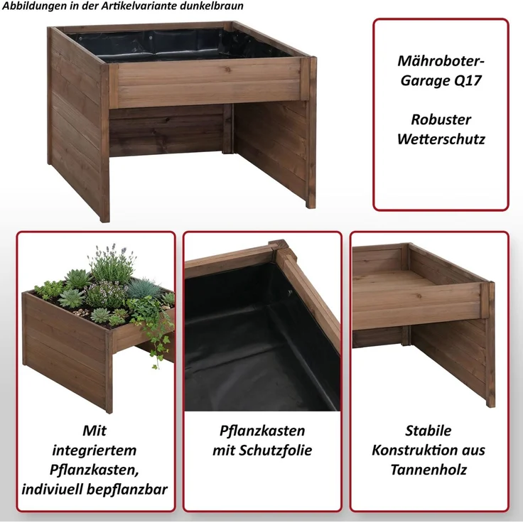 Mähroboter-Garage mit Pflanzkasten HWC-Q17, Unterstand Rasenmäher, Holz FSC®-zertifiziert 50x70x80cm ~ anthrazit-grau – Bild 2