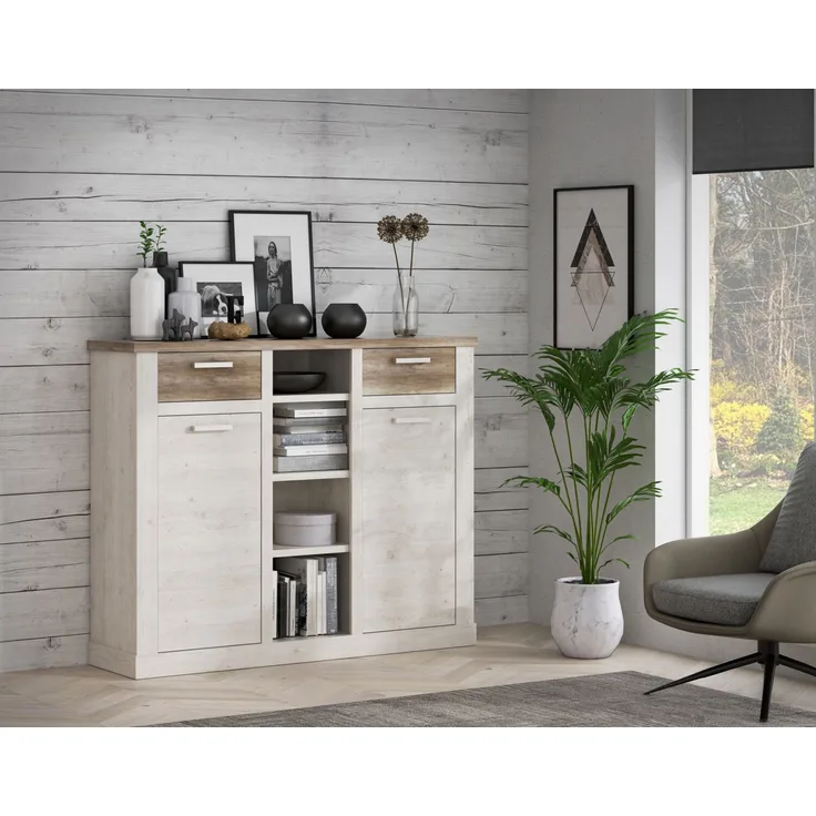 Forte 'DURO' Highboard 160 cm in Pinie weiß Eiche Antik