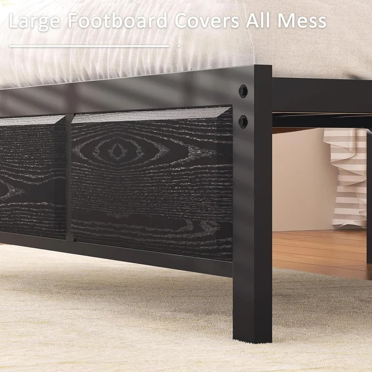 VECELO Bettgestell 90x200 cm, Metallbett mit Dick Holzkopfteil und Lattenrost, Modern Gästebett Jugendbett mit Stauraum Unter Dem Bett, Perfekt für Schlafzimmer, Schwarz – Bild 5