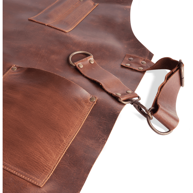 BURNHARD® Grillschürze Leder Braun, Lederschürze 100% Büffelleder, Größenverstellbar, BBQ-Schürze mit Taschen, Kochschürze - Braun - #944506 – Bild 5