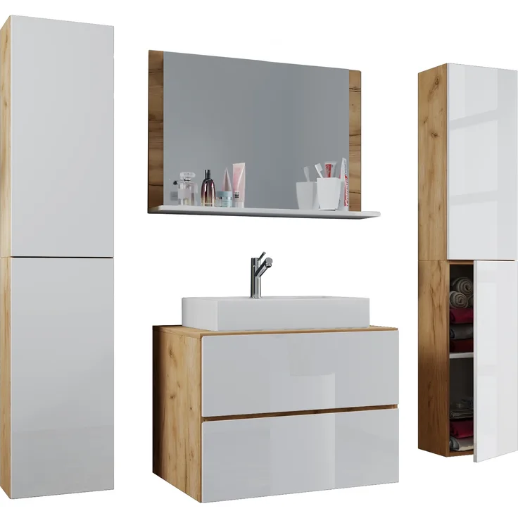 VCM Badmöbel Waschtisch Lendas 915304 Honig-Eiche / Weiß H. 150 x B. 80 x T. 51 cm