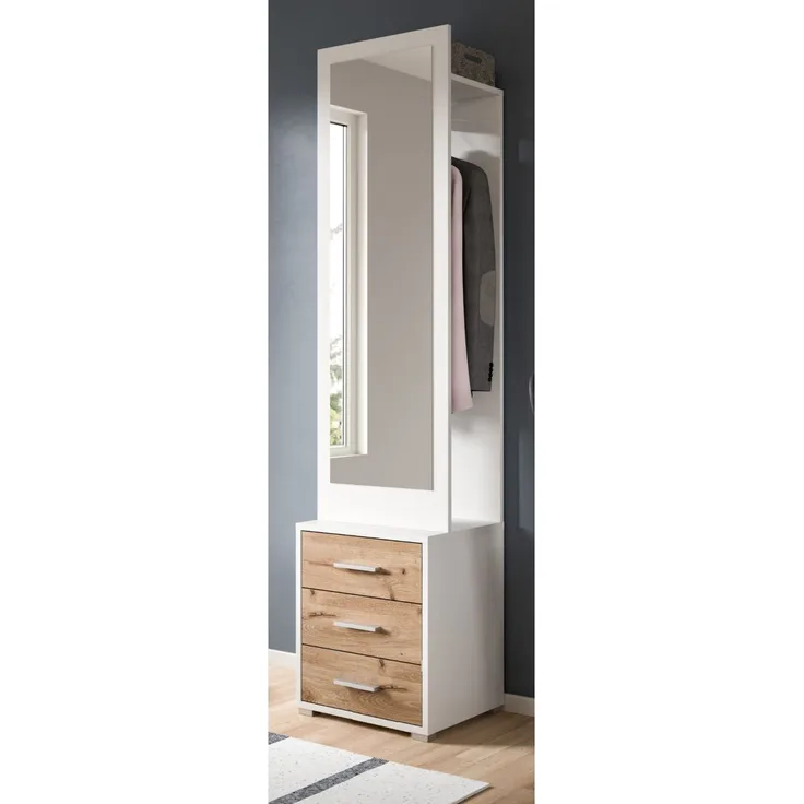 Kompaktgarderobe Pallas in weiß und Eiche 45 x 190 cm