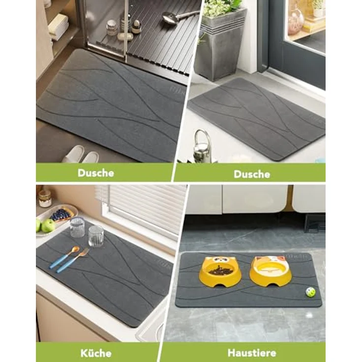 Ribelli Kieselgur Badematte rutschfest 60x39 cm, Duschvorleger Badvorleger Schnelltrocknend, 100% Natürlich Stein Bodenmatte, Bad Matte Super Saugfähig Badezimmermatte – Bild 7